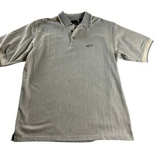 Greg Norman Collection Polo Shirt XL Tan Cotton Textured Striped Golf Casual